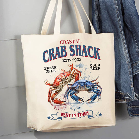 Coastal Beach Crab Shack 12 oz Canvas Tote Bag