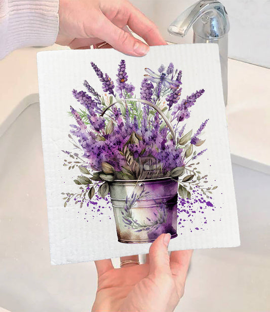 Set of 2 -  Spring garden Lavender Bouquet SWEDISH DISH CLOTH
