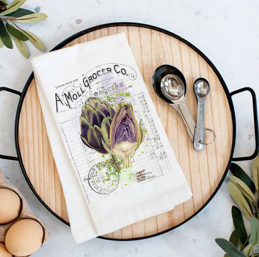 Vintage Farmhouse Artichoke Vegetables Flour Sack Tea Towel