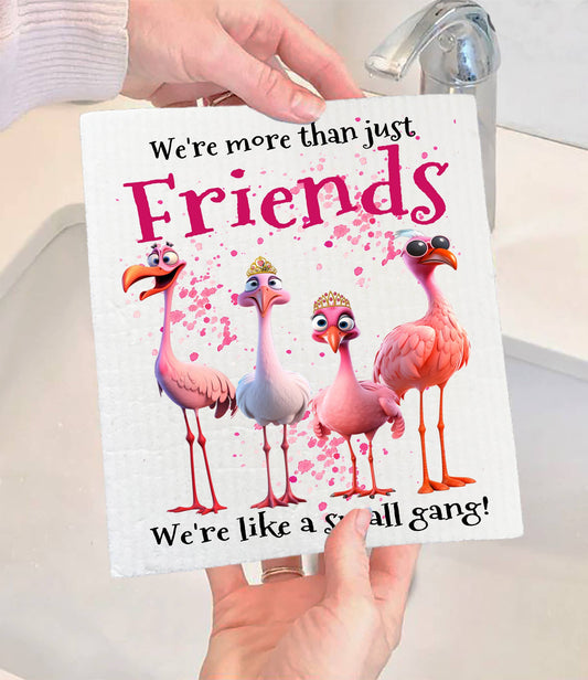 Set of 2 -  Flamingos Friends Small Gang Funny SWEDISH DISH CLOTH