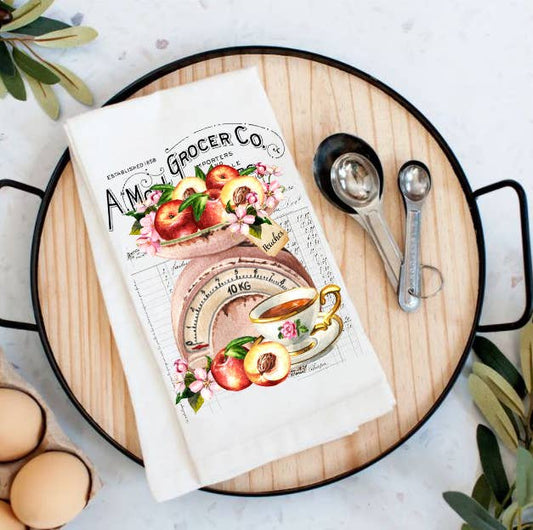 Vintage French Peaches & Tea Cotton Tea Towels