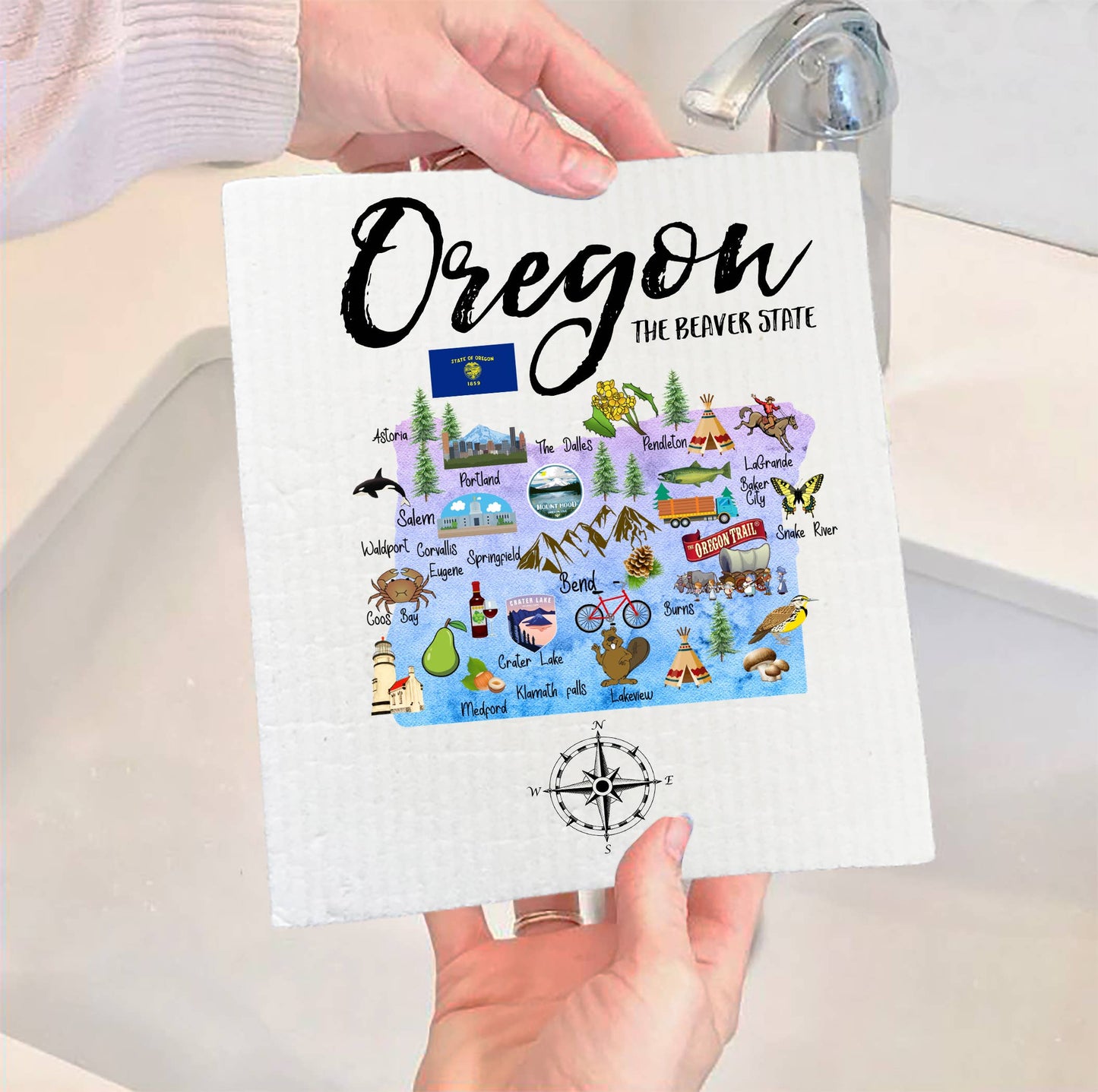 Set of 2 -  Oregon State Map Souvenir  SWEDISH DISH CLOTH