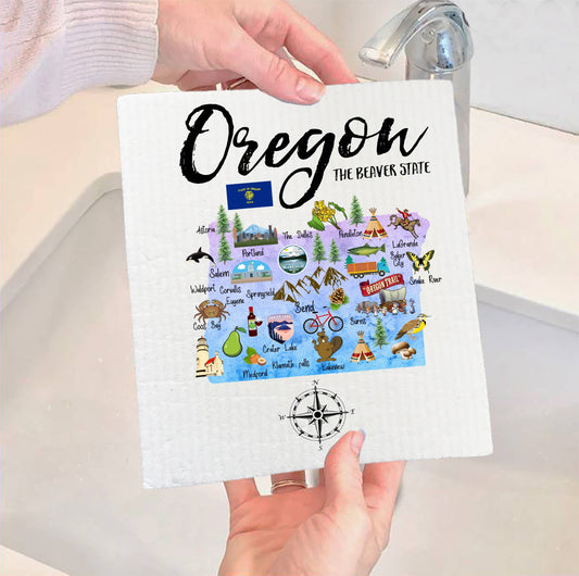 Set of 2 -  Oregon State Map Souvenir  SWEDISH DISH CLOTH