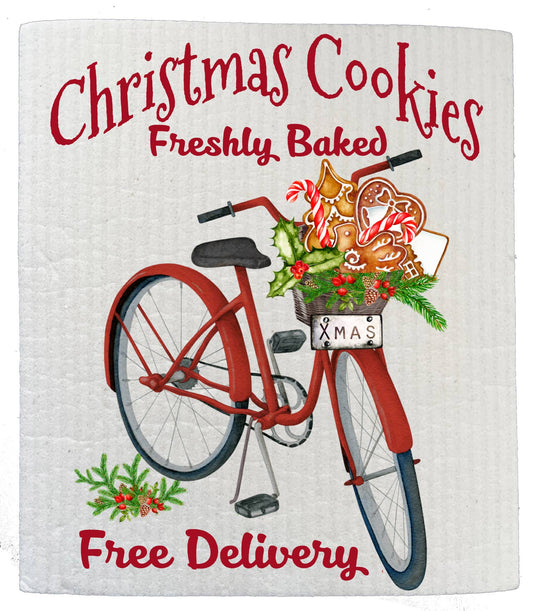 Set of 2 -  Christmas Cookies Bicycle SWEDISH DISH CLOTH