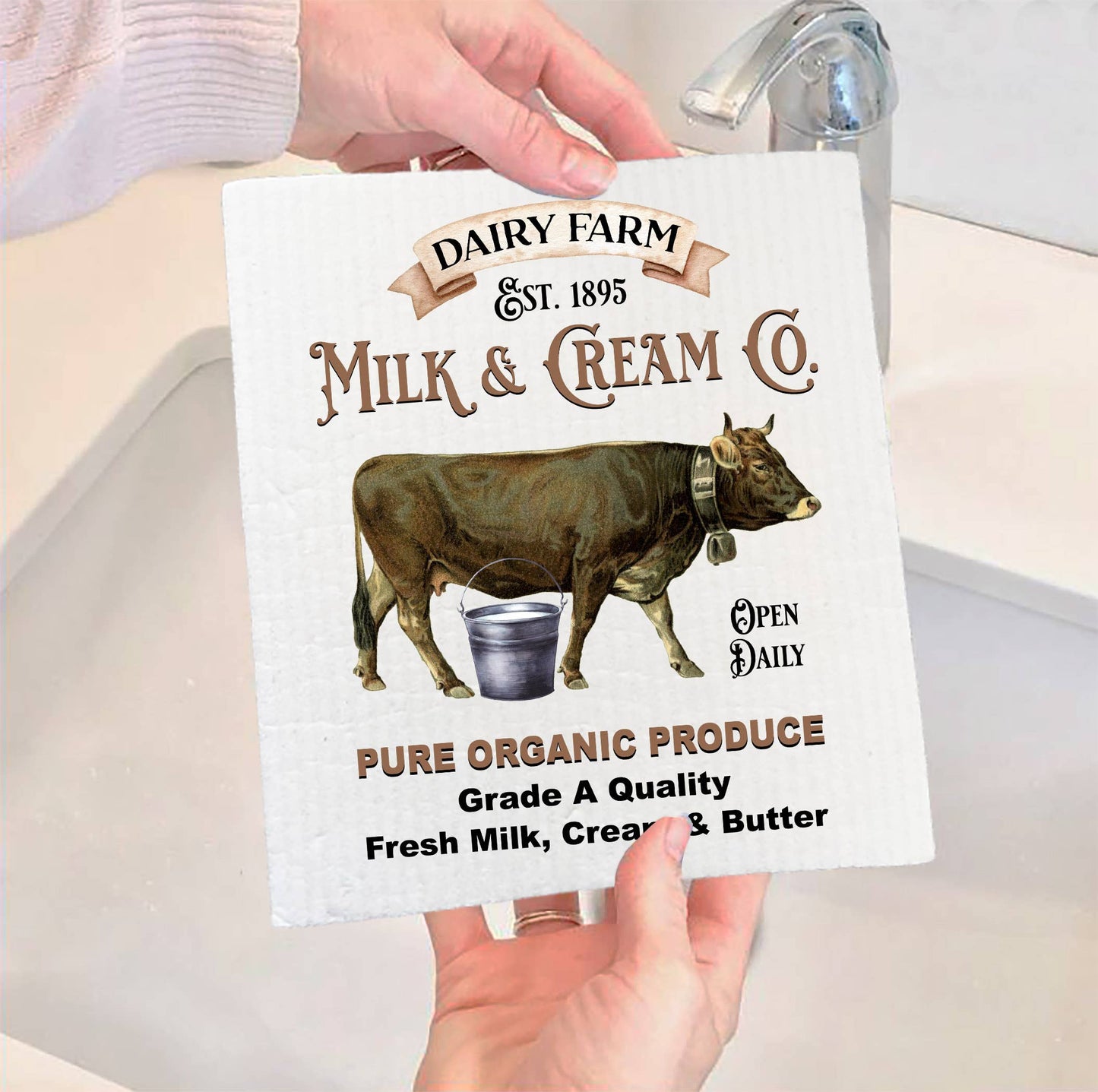 Set of 2 -  Dairy Farm Milk Cream Cow SWEDISH DISH CLOTH