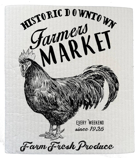 Set of 2 -  Farmers Market Fresh Produce Rooster SWEDISH DISH CLOTH