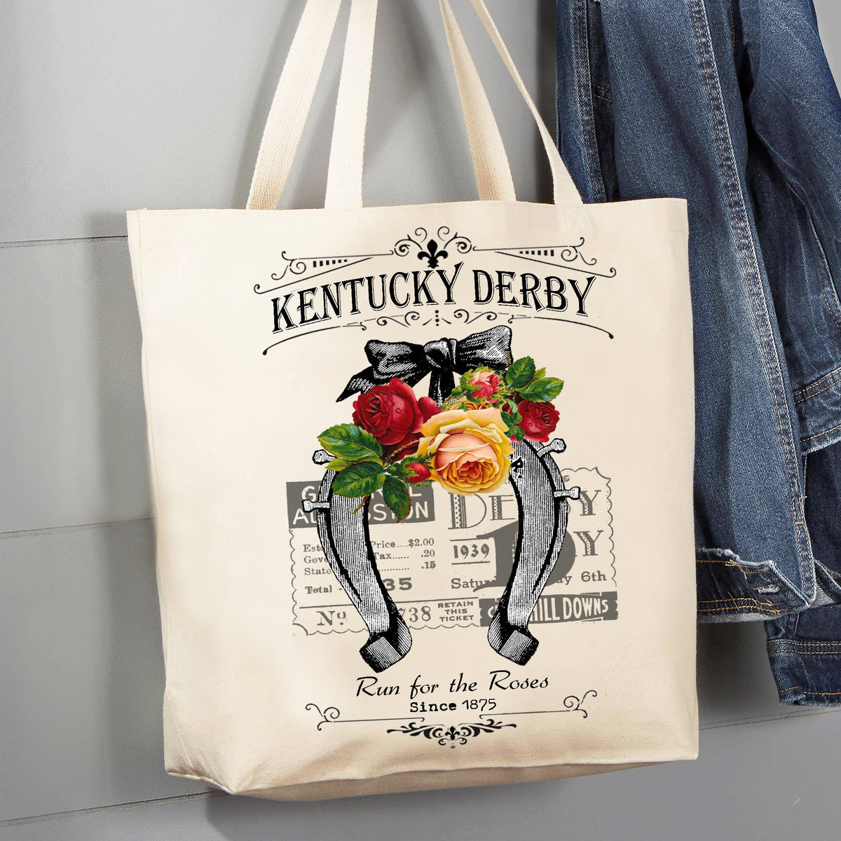 Kentucky Derby Horse Shoe Roses 12 oz Canvas Tote Bag