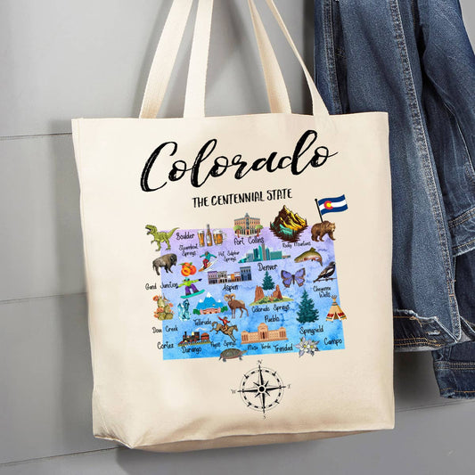 Colorado State Map Souvenir  12 oz Canvas Tote Bag