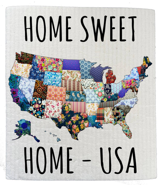 Set of 2 -  Home Sweet Home USA Patriotic SWEDISH DISH CLOTH