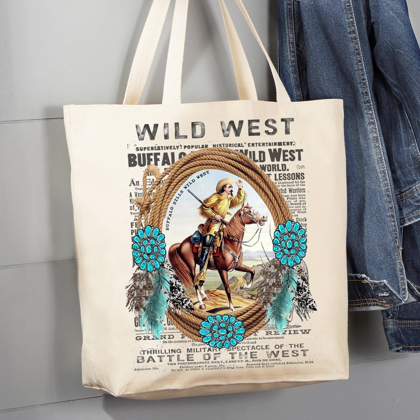 Wild West Buffalo Bill Western 12 oz Canvas Tote Bag