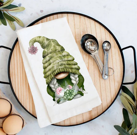Succulent Desert Green Gnome Flour Sack Tea Towel