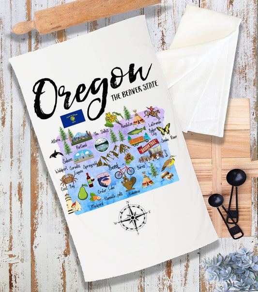 Oregon State Map Souvenir  Terry Cloth Towel