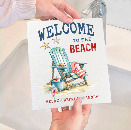 Set of 2 -  Coastal Welcome to the Beach SWEDISH DISH CLOTH