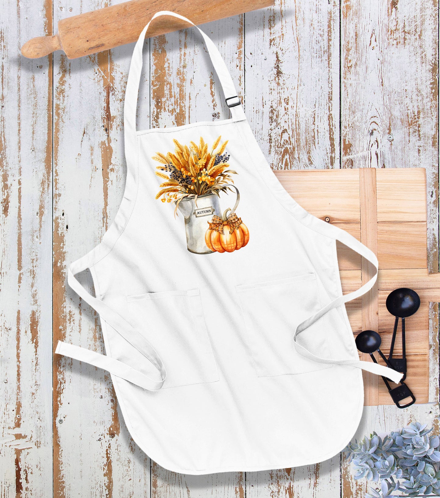 Fall Autumn Orange Checkered Pumpkins Kitchen Cotton Apron