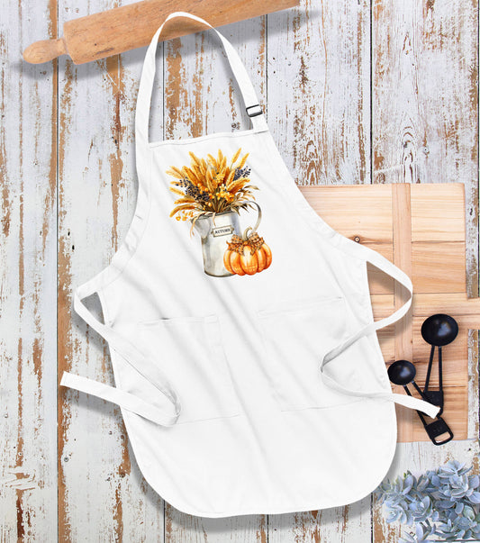 Fall Autumn Orange Checkered Pumpkins Kitchen Cotton Apron