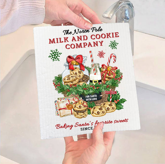 Set of 2 -  Christmas Milk and Cookie Company SWEDISH DISH CLOTH