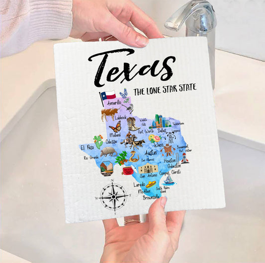 Set of 2 -  Texas State Map Souvenir  SWEDISH DISH CLOTH