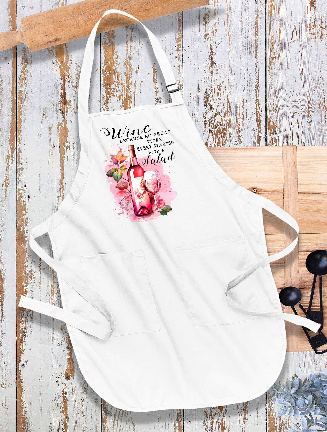 Wine No Story Starts with Salad Funny Kitchen Cotton Apron