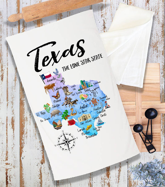 Texas State Map Souvenir  Terry Cloth Towel