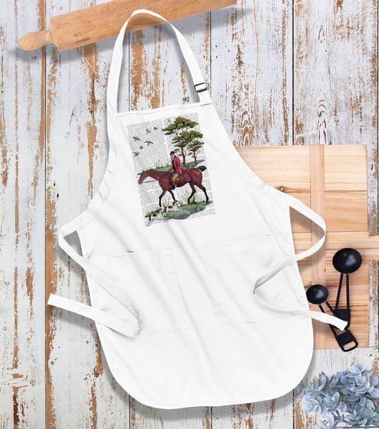 Vintage Fox Hunting Horses Kitchen Cotton Apron