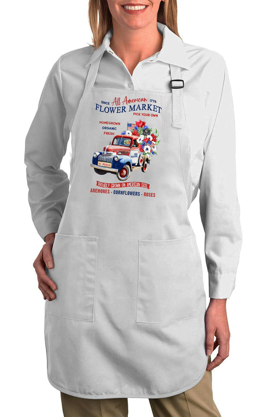 All American Patriotic Flower Truck Kitchen Cotton Apron