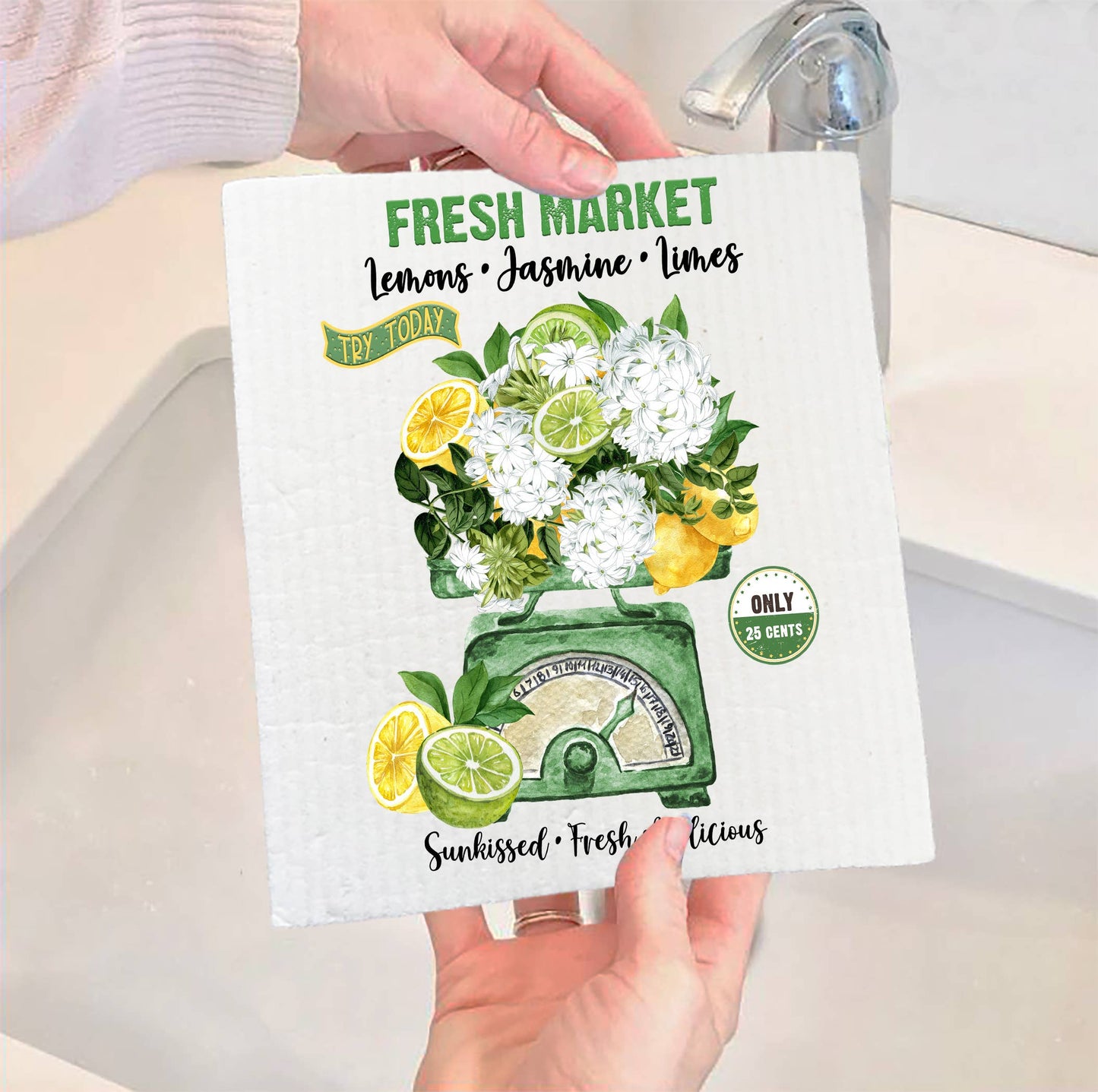 Set of 2 -  Fresh market Lemons Jasmine Limes Swedish Dish Cloth