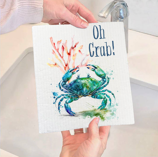 Set of 2 -  Coastal Beach Oh Crab Blue Crab SWEDISH DISH CLOTH