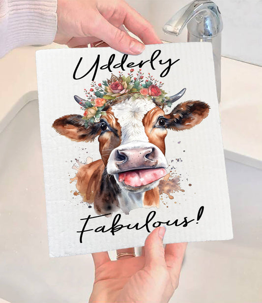 Set of 2 -  Udderly Fabulous Cow Farmhouse SWEDISH DISH CLOTH