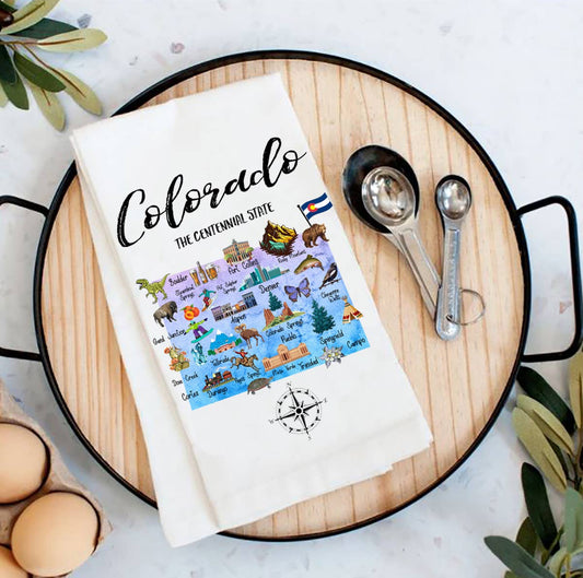 Colorado State Map Souvenir  Flour Sack Tea Towel