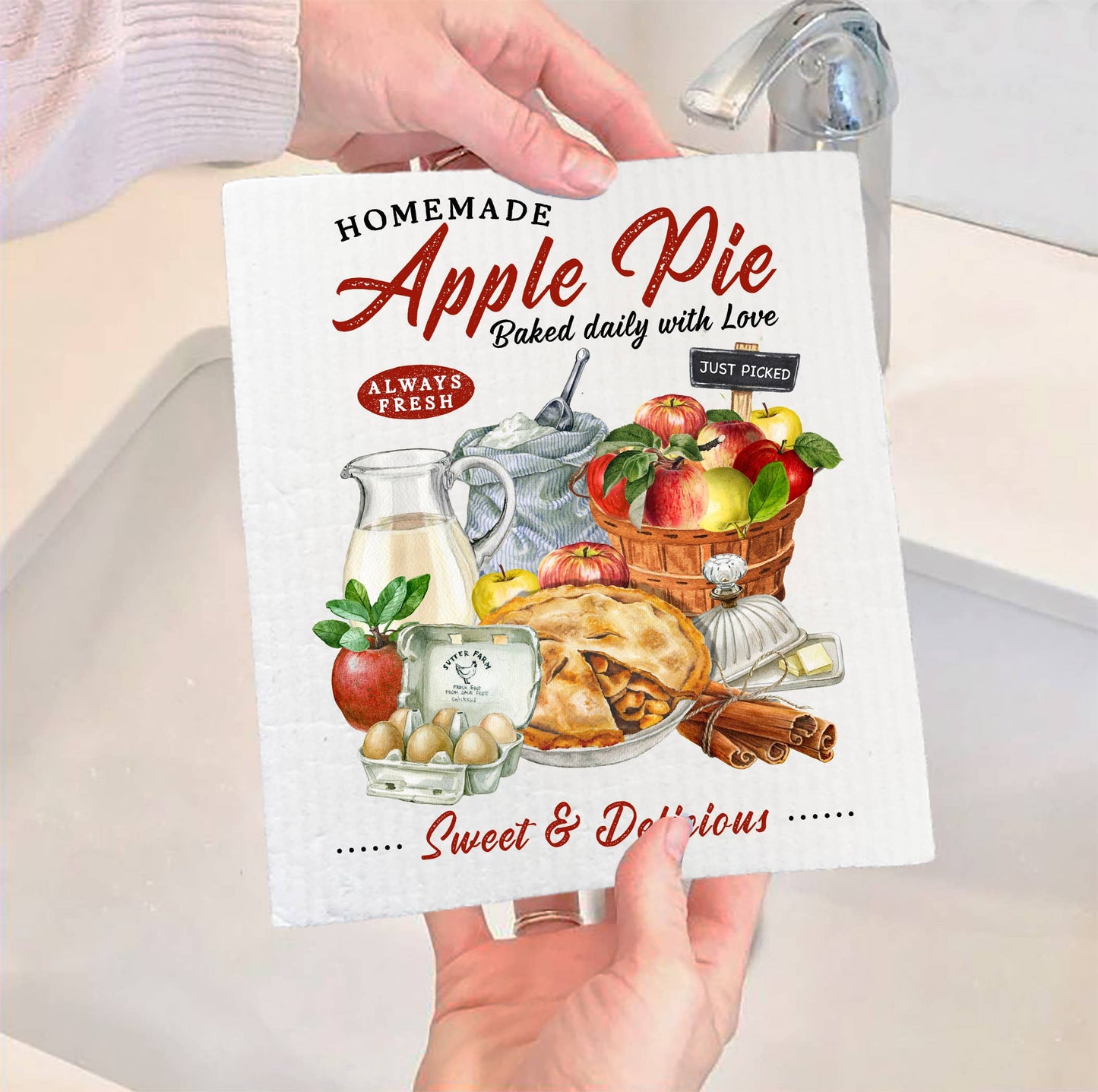 Set of 2 -  Country Homemade Apple Pie SWEDISH DISH CLOTH