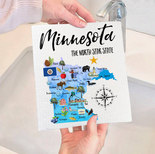 Set of 2 -  Minnesota State Map Souvenir SWEDISH DISH CLOTH