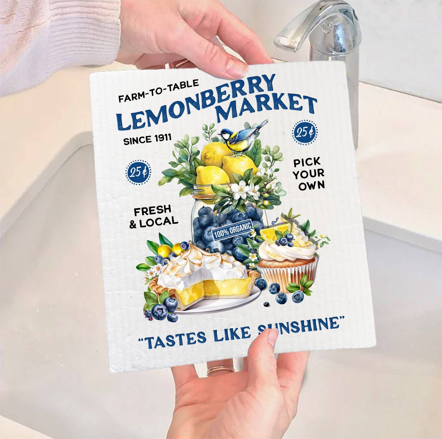 Set of 2 -  Lemon Berry Market Farm to Table SWEDISH DISH CLOTH