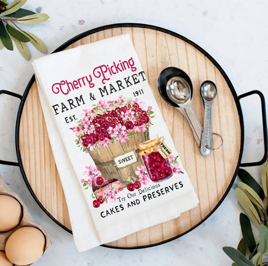 Farmer Market Sweet Cherries Kitchen Cotton Tea Towels