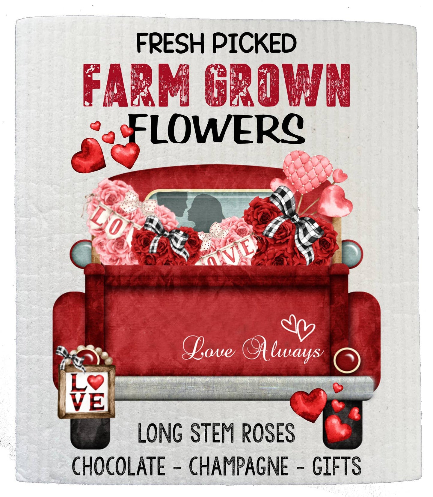 Set of 2 -  Valentine Red Pick Up Truck SWEDISH DISH CLOTHS