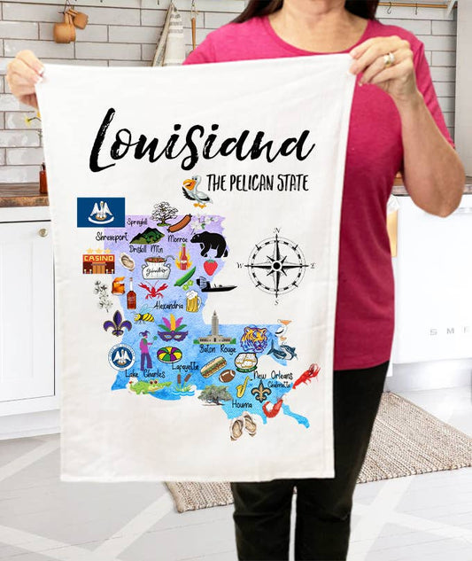 Louisiana State Map Souvenir Kitchen Terry Cloth Towel