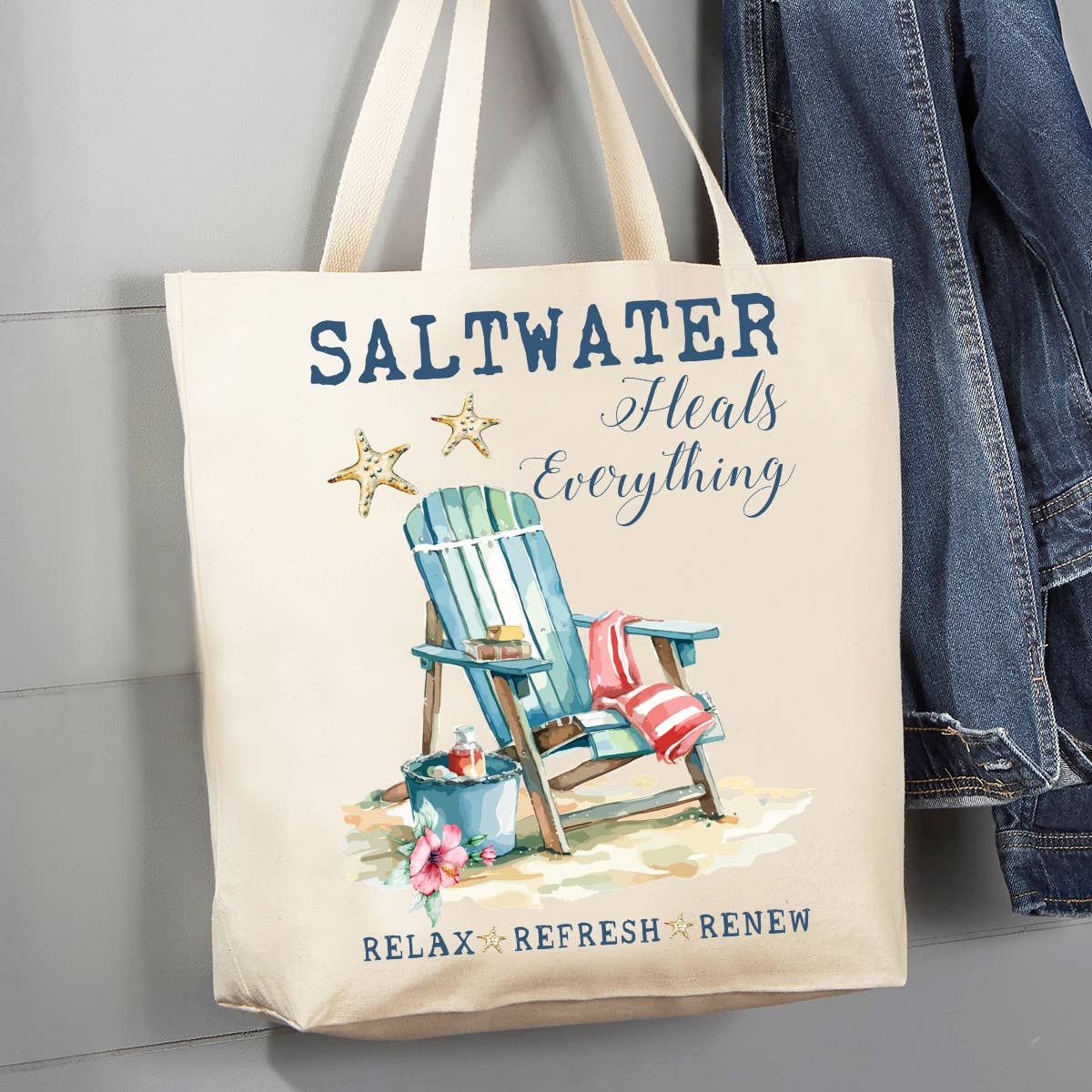 Saltwater Heals Everything Beach 12 oz Canvas Tote Bag