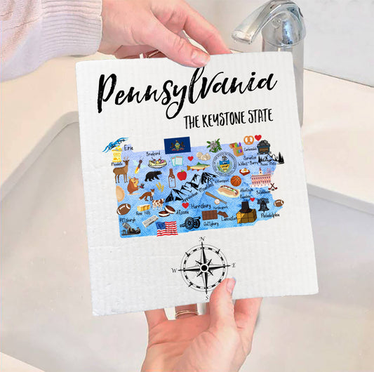 Set of 2 -  Pennsylvania State Map Souvenir SWEDISH DISH CLOTH