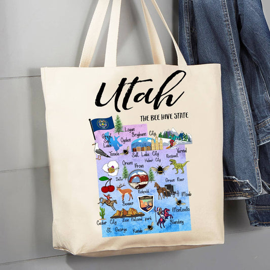Utah State Map Souvenir  12 oz Canvas Tote Bag