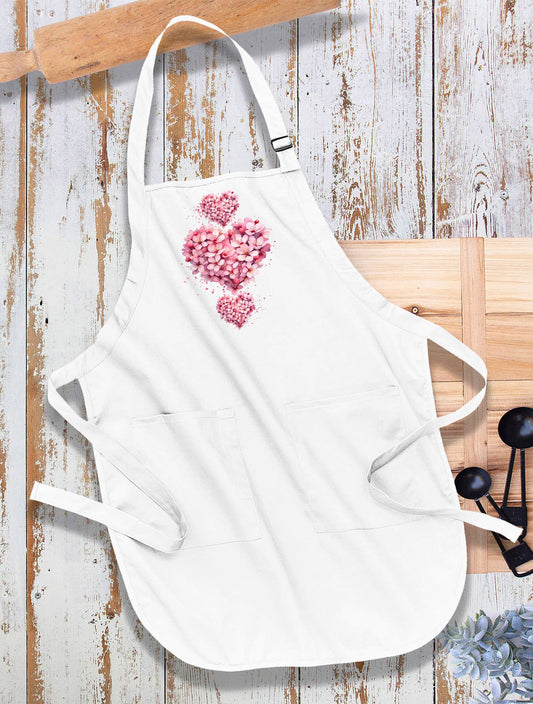 Valentine Pink Blossoms Flower Heart Kitchen Cotton Apron