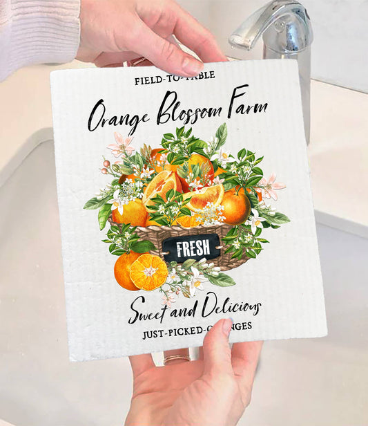 Set of 2 -  Country Orange Blossom Farm SWEDISH DISH CLOTH