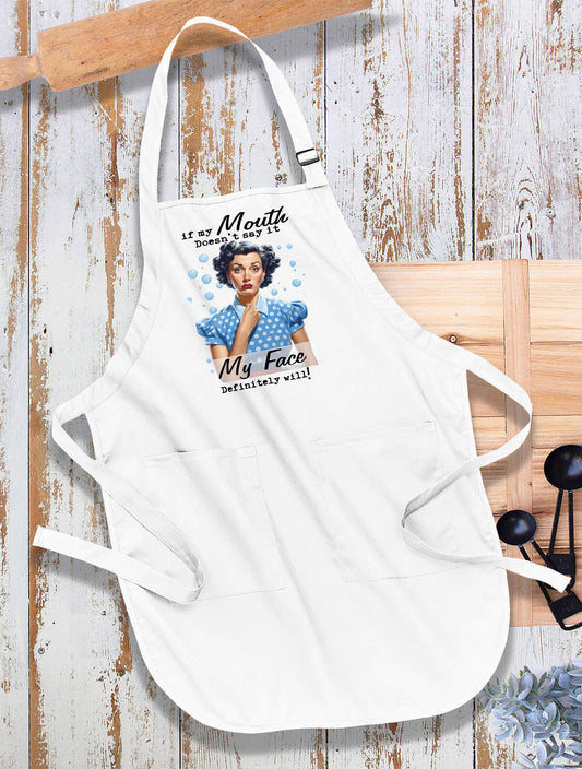 Mouth Doesn't Say if Face Will Funny Kitchen Cotton Apron