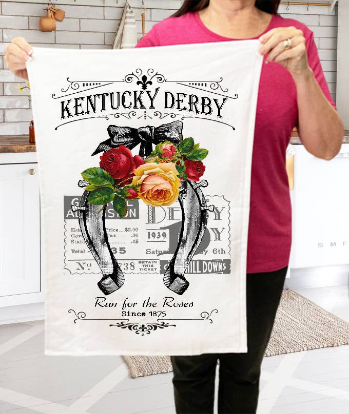Kentucky Derby Horse Shoe Roses Kitchen Terry Cloth Towel