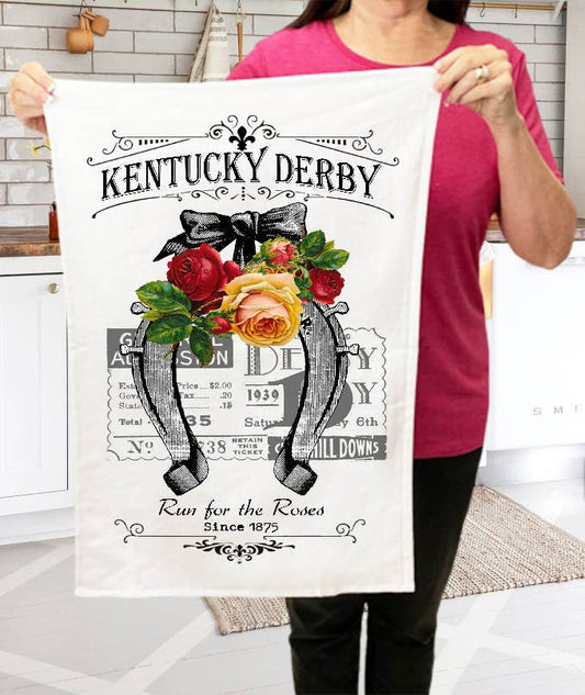 Kentucky Derby Horse Shoe Roses Kitchen Terry Cloth Towel