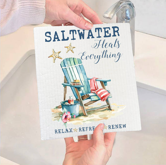 Set of 2 -  Saltwater Heals Everything Beach SWEDISH DISH CLOTH