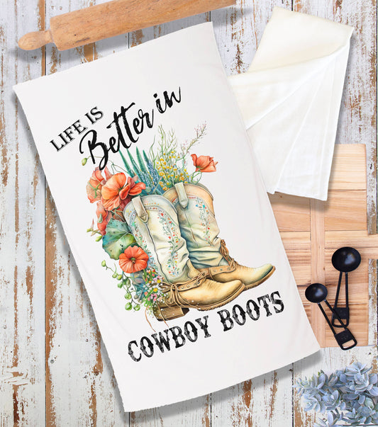 Life is Better In Cowboy Boots Western Terry Cloth Towel