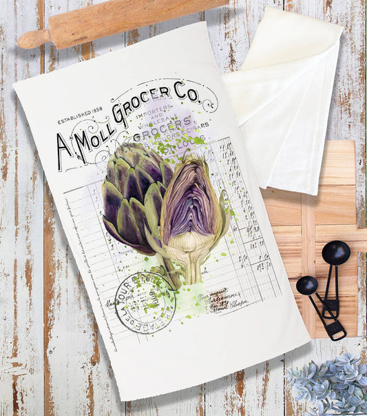Vintage Farmhouse Artichoke Vegetables Terry Cloth Towel