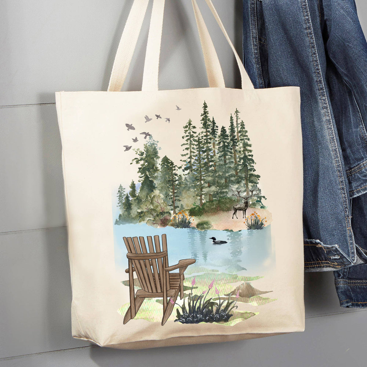 Andirondacks Chairs Lake Mountains 12 oz Canvas Tote Bag