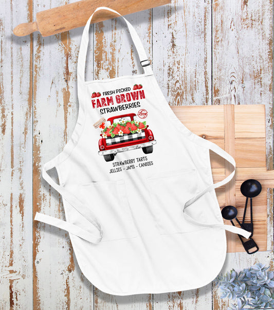 Country Farm Fresh Strawberries Red Truck Cotton Apron