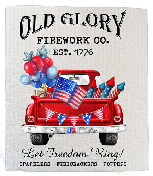 Set of 2 -  Old Glory Fireworks Co Patriotic SWEDISH DISH CLOTH