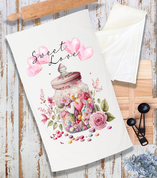 Valentine Candy Jar Sweet Love Heart Terry Cloth Towel